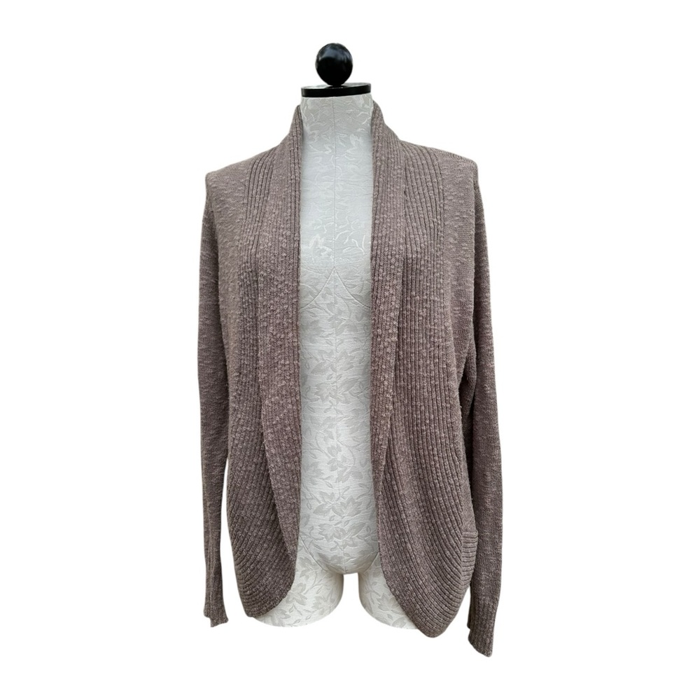 Kenneth Cole New York Knit Open Cardigan Shawl Collar Sweater Brown Size L